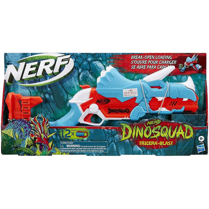 Nerf DinoSquad Tricera-Blast Dart-Blaster, aufklappbarer 3-Dart Lauf, 12 Nerf Darts