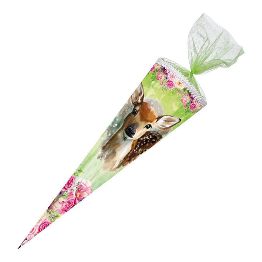 Nestler Schultüte Rehkitz Organzaverschluss 85cm eckig