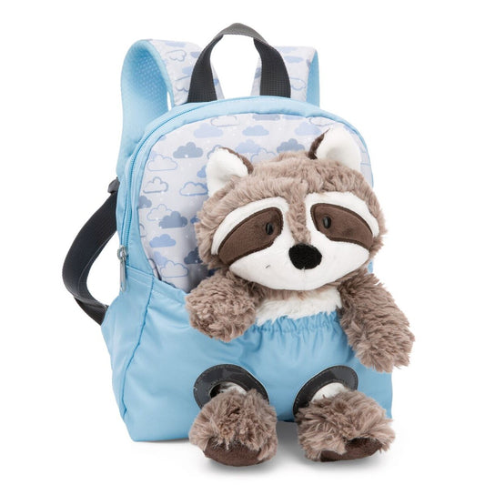 NICI Rucksack mit Waschbär Plüschtier blau