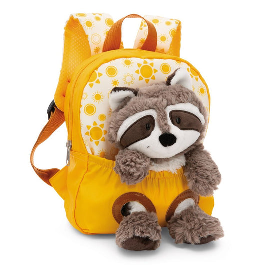 NICI Rucksack mit Waschbär Plüschtier gelb