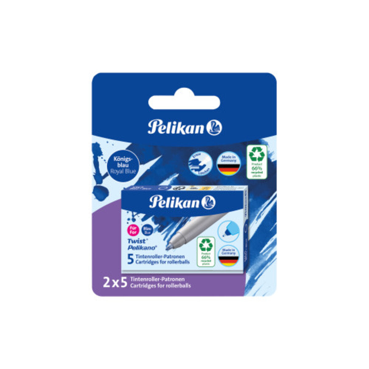 Pelikan Tintenpatronen für Tintenroller (z.B. Pelikano® oder Twist) Blisterverpackung mit 2 x 5 Patronen Blau, Blisterkarte
