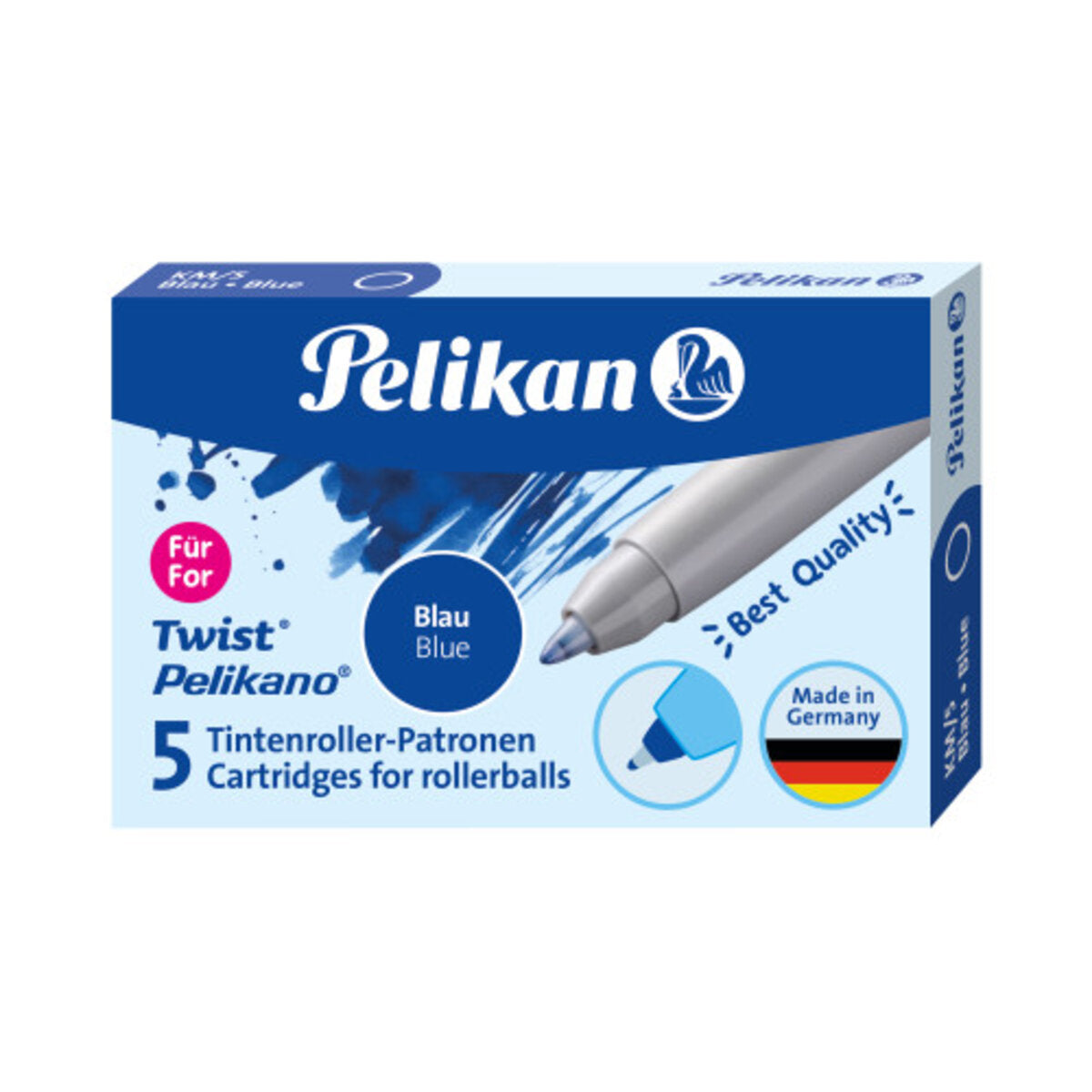 Pelikan Tintenpatronen für Tintenroller (z.B. Pelikano® oder Twist) Blisterverpackung mit 2 x 5 Patronen Blau, Blisterkarte
