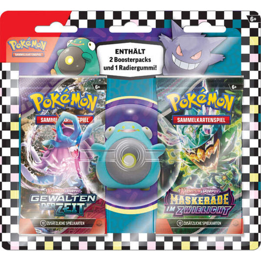 Pokemon Sammelkarten Back to School 2024, 2 Booster + 1 Radiergummi, 1 Packung, 2-fach sortiert