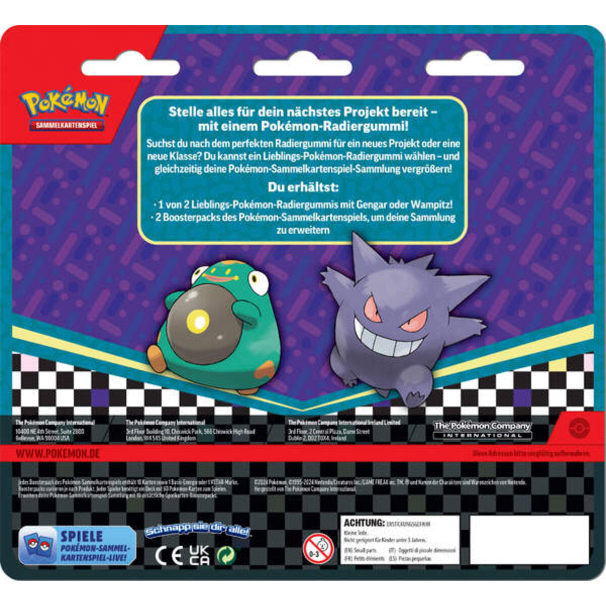 Pokemon Sammelkarten Back to School 2024, 2 Booster + 1 Radiergummi, 1 Packung, 2-fach sortiert