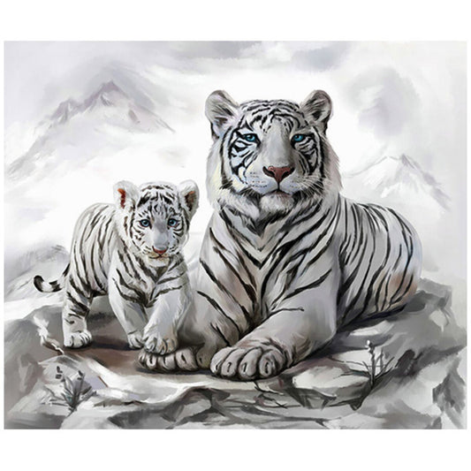 Pracht Diamond Painting Weiße Tigermama mit Jungtier