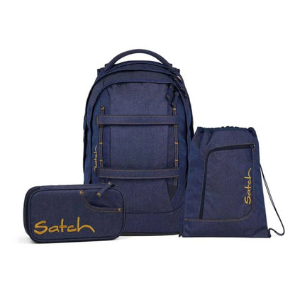 Satch PACK Schulrucksack Denim Blue Special Edition Set 3tlg.