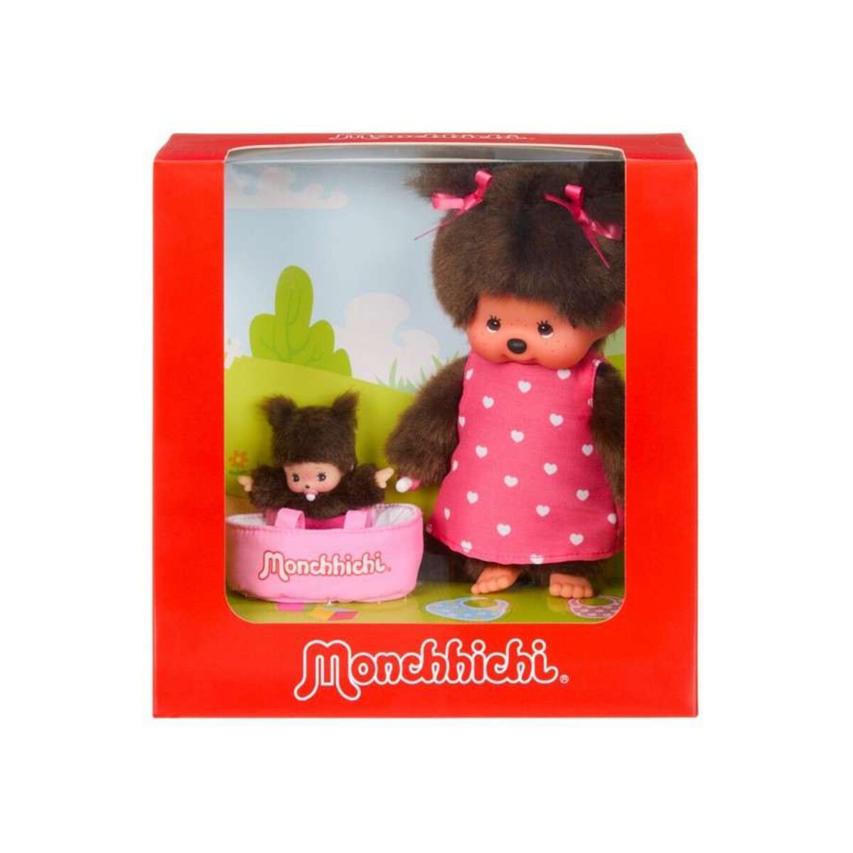 Sekiguchi Monchhichi Plüschfigur Girl mit Korb und Bebichhichi 20cm