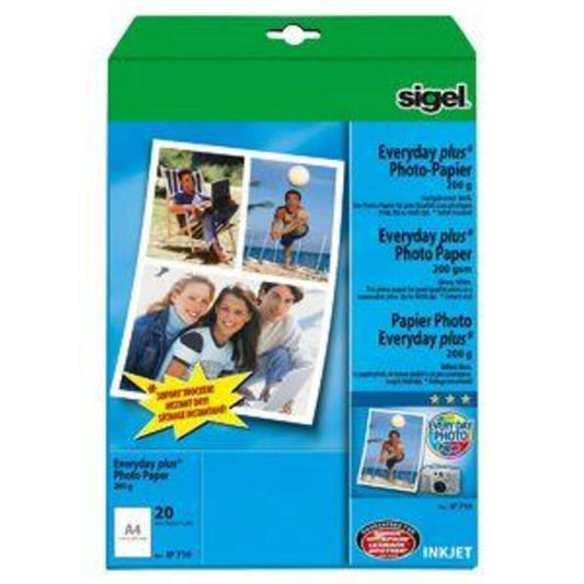 Sigel Foto-Papier Inkjet Everyday-plus, 200 g/qm, hochglänzend, 20 Blatt/Packung
