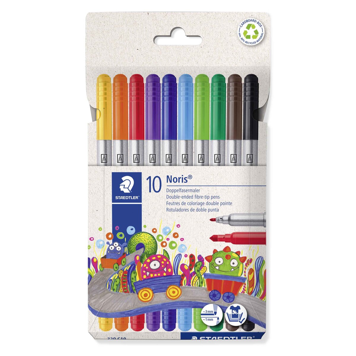 STAEDTLER® Noris® 320 Doppelfasermaler, Kartonetui mit 10 Fasermalern in sortierten Farbe