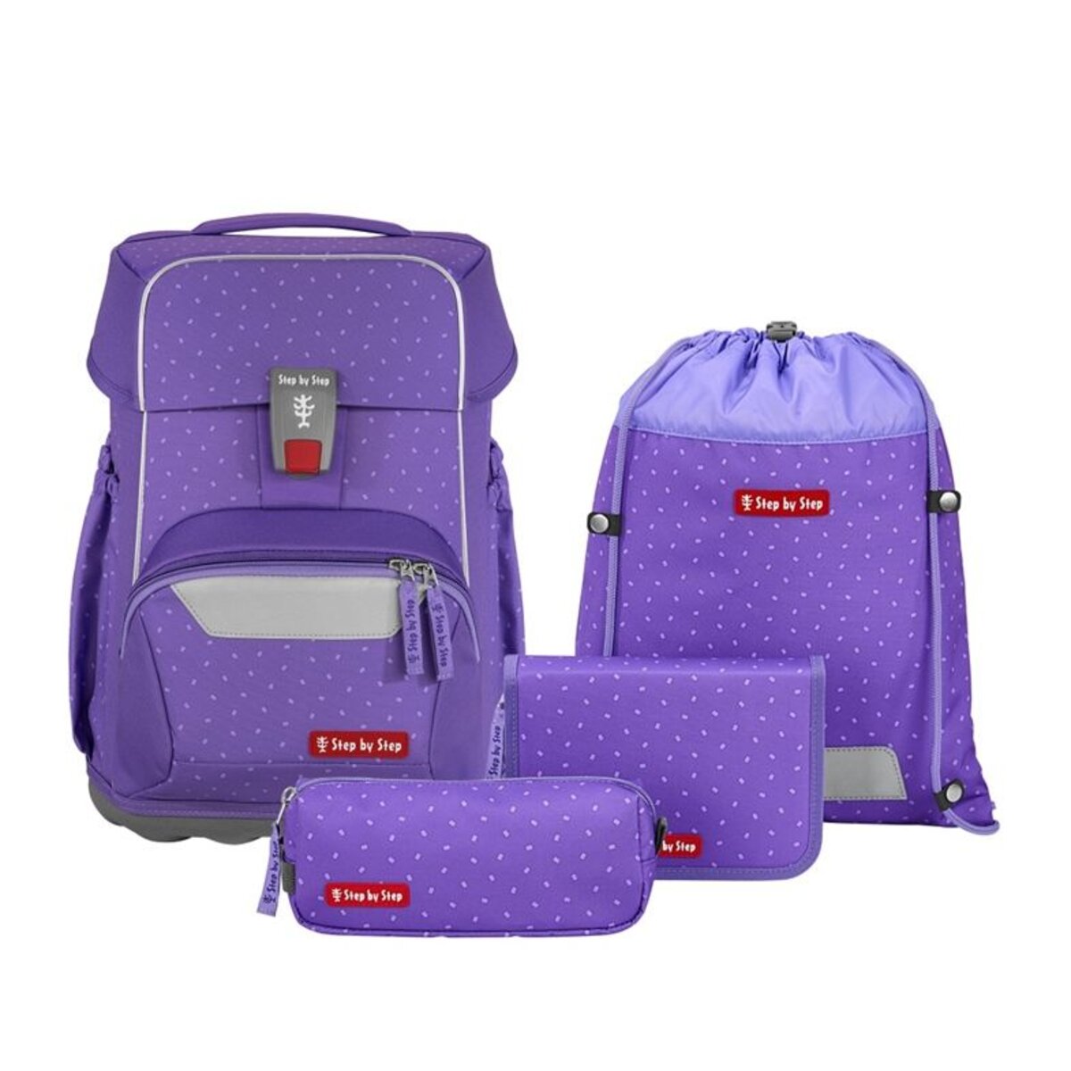 Step by Step BASIS Schulranzen-Set „Purple Konfetti“, 4-teilig