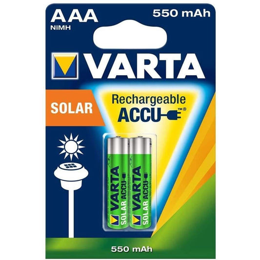 Varta NiMH Akku Wiederaufladbarer Solar Akku, Micro AAA HR03, 2 Stück