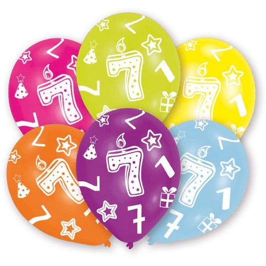 amscan Latexballons Geburtstagskerze 7, bunt 6 Stück