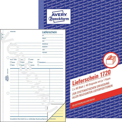 Avery Zweckform 1720 Lieferschein, A5, selbstdurchschreibend, 2x40 Blatt