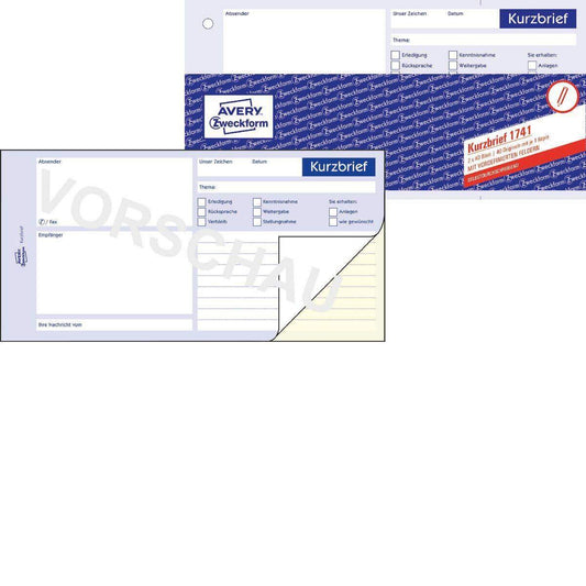 Avery Zweckform 1741 Kurzbrief, 1/3 A4, selbstdurchschreibend, 2x40 Blatt