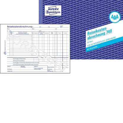 Avery Zweckform 740 Reisekostenabrechnung, für wöchentliche Abrechnung, A5 quer, mit Blaupapier, 50 Blatt