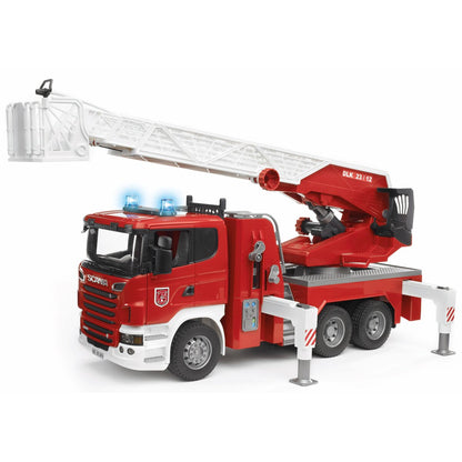 BRUDER® 03590 Scania R-Serie Feuerwehrleiterwagen mit Wasserpumpe, Licht und Sound