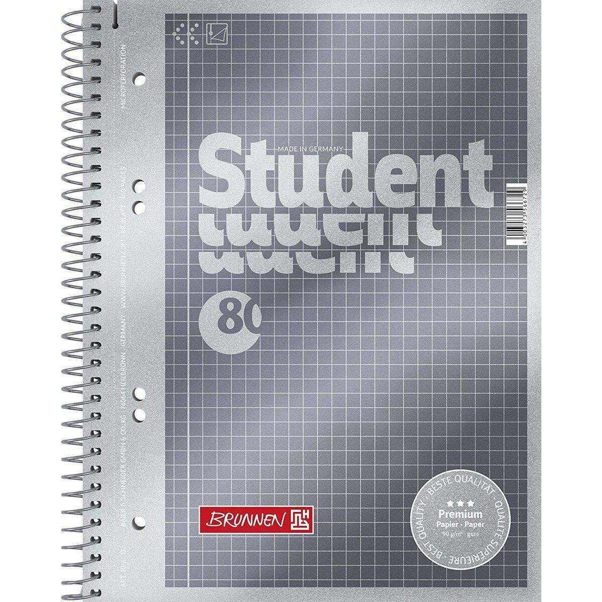 BRUNNEN Collegeblock Student A5 5 mm kariert anthrazit-metallic