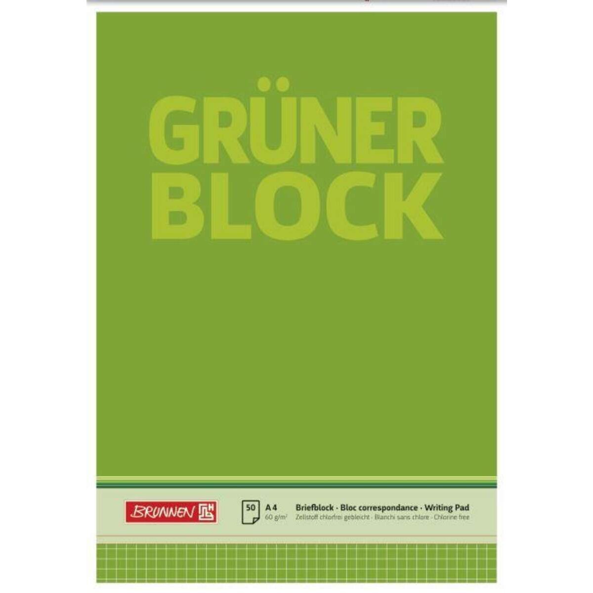 BRUNNEN Der grüne Block A4, kariert, 50 Blatt