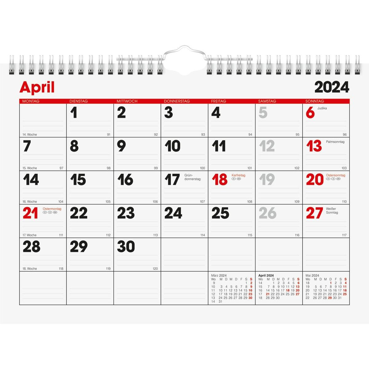 BRUNNEN Monatskalender Wandkalender 2024 A4 quer 1S/1Monat