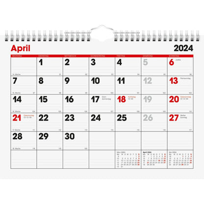 BRUNNEN Monatskalender Wandkalender 2024 A4 quer 1S/1Monat