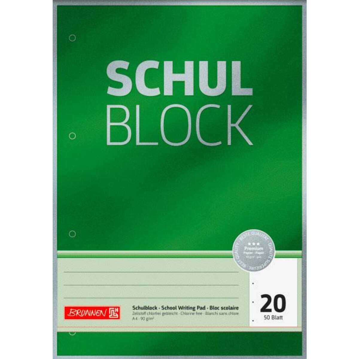 BRUNNEN Schulblock A4 90g 50Bl Lin. 20 Premium