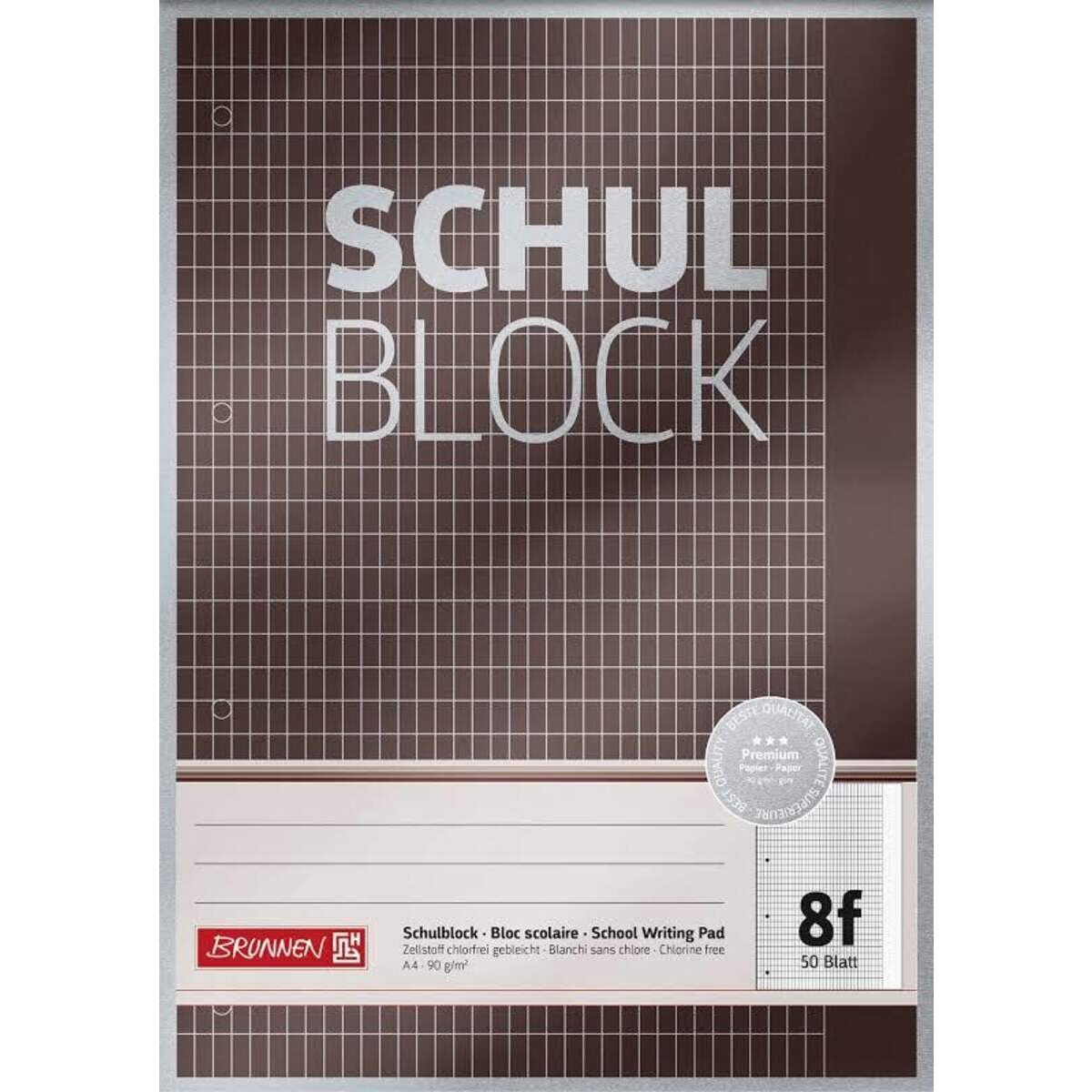 BRUNNEN Schulblock A4 Premium 50 Blatt, gelocht, Lineatur 8f