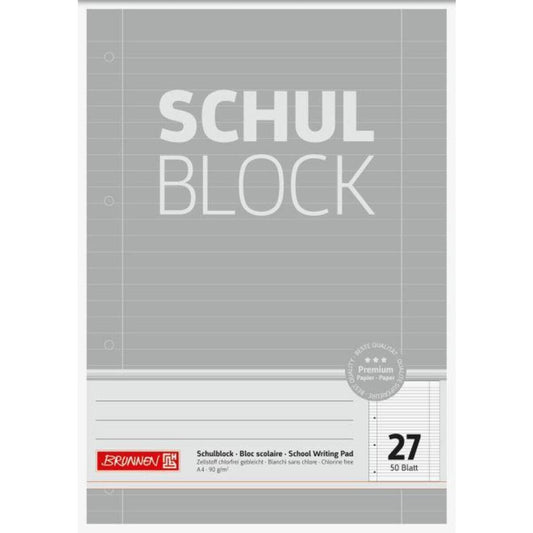 BRUNNEN Schulblock grau A4, 50 Blatt, gelocht, LIneatur 27