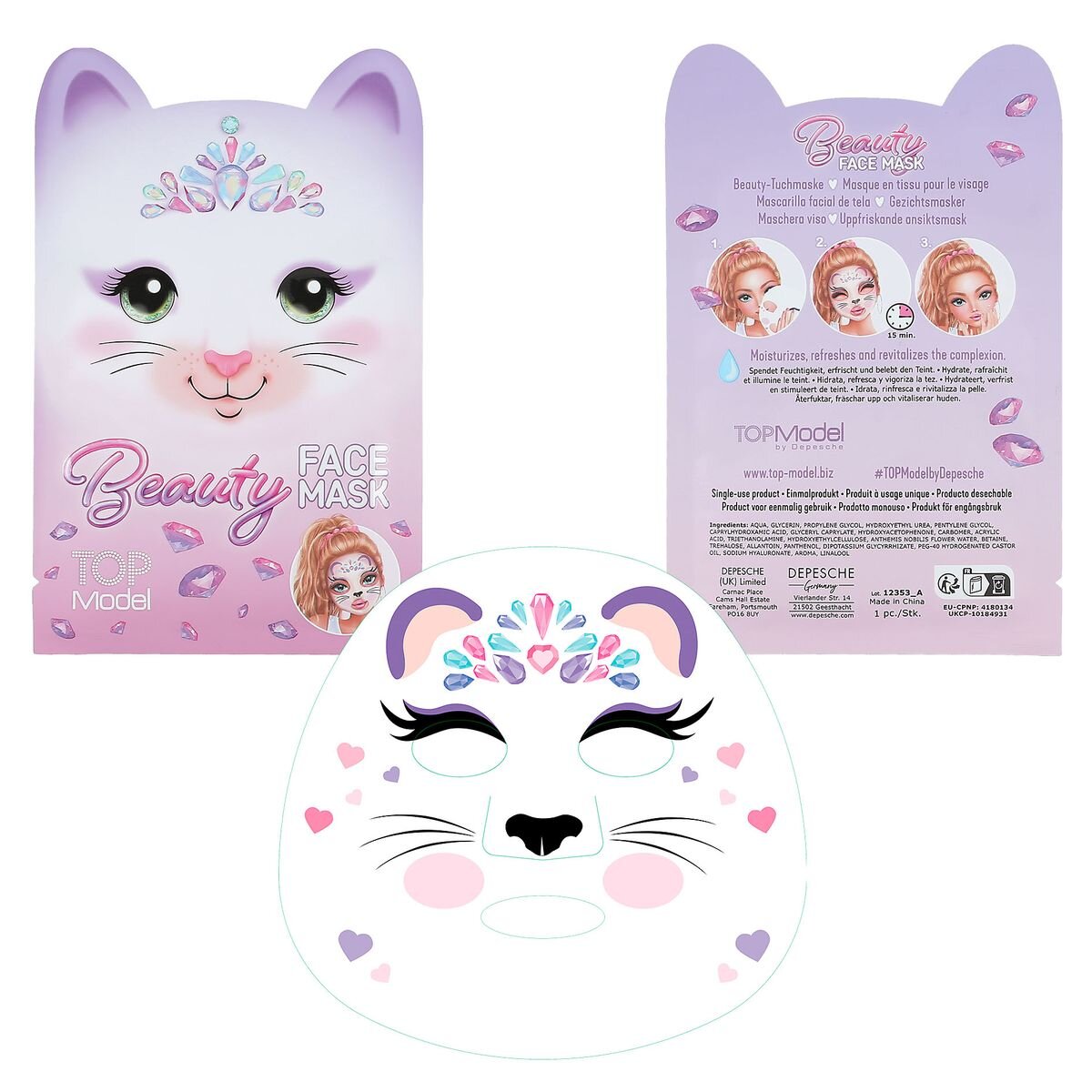 Depesche TOPModel Tuchmaske Tier BEAUTY and ME, 1 Stück, 3-Fach sortiert