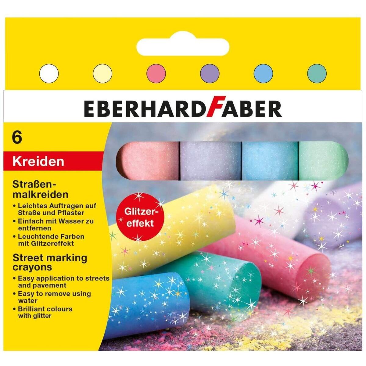 Eberhard Faber Straßenmalkreiden in 6 leuchtenden Farben mit Glitzereffekt