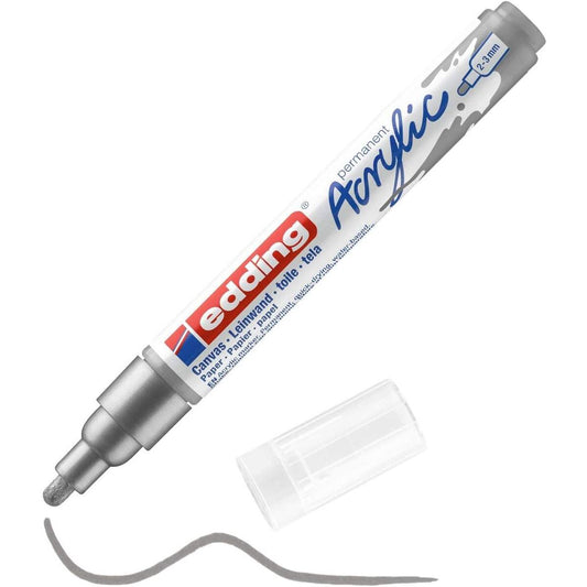 edding 5100 Acrylmarker medium - silber - 1 Acrylstift wasserfest - mittlere Rundspitze 2-3 mm