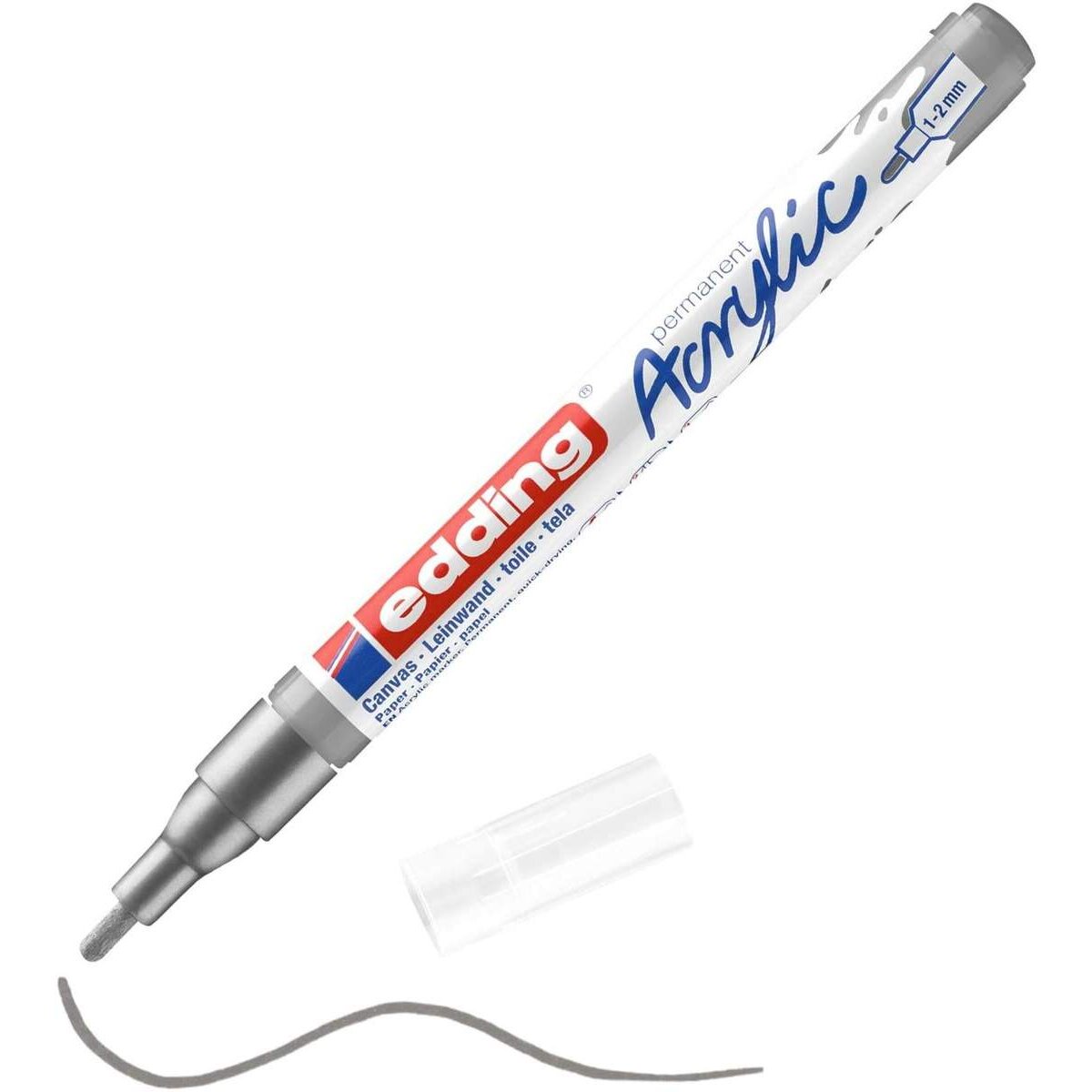 edding 5300 Acrylmarker fein - silber - 1 Acrylstift wasserfest - feine Rundspitze 1-2 mm