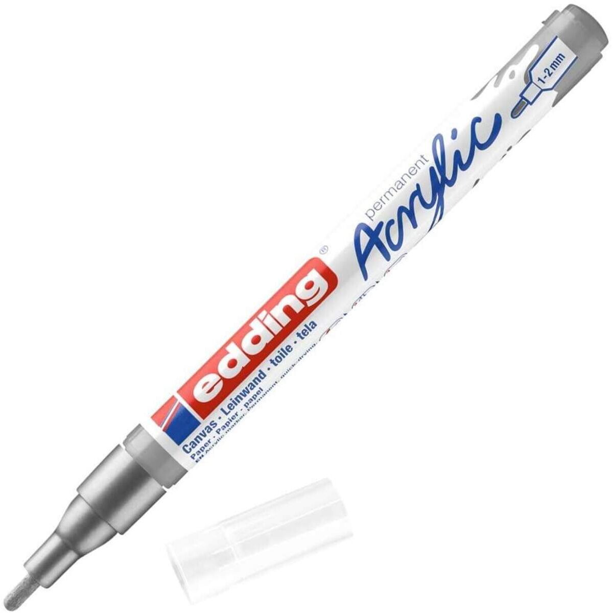 edding 5300 Acrylmarker fein - silber - 1 Acrylstift wasserfest - feine Rundspitze 1-2 mm