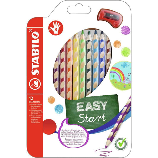 Ergonomischer Buntstift für Rechtshänder - STABILO EASYcolors - 12er Pack mit Spitzer - mit 12 verschiedenen Farben