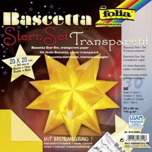 Folia Bascetta-Stern Bastelset, Transparentpapier 115g/m², gelb 20 x 20cm