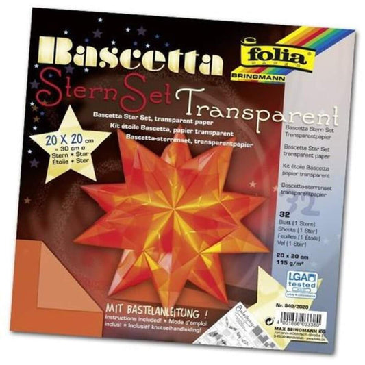 Folia Bascetta-Stern Bastelset, Transparentpapier 115g/m², orange 20 x 20cm