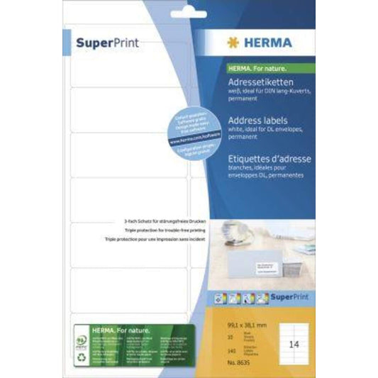 HERMA 8635 Etiketten A4 99,1x38,1mm weiß 10 Blatt