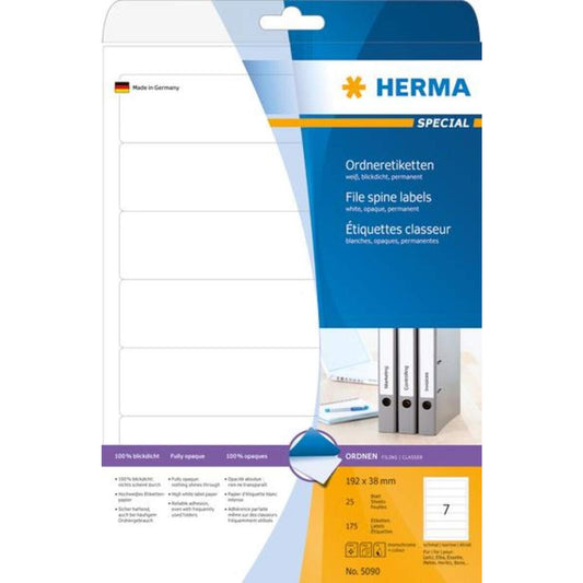 HERMA Ordneretiketten A4, 192 x 38 mm, weiß, blickdicht, permanent haftend, für schmale Ordner (kurz)