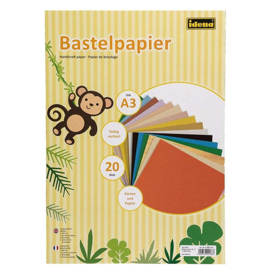 Idena Bastelpapier, DIN A3, 20 Blatt, Karton und Papier, farbig sortiert