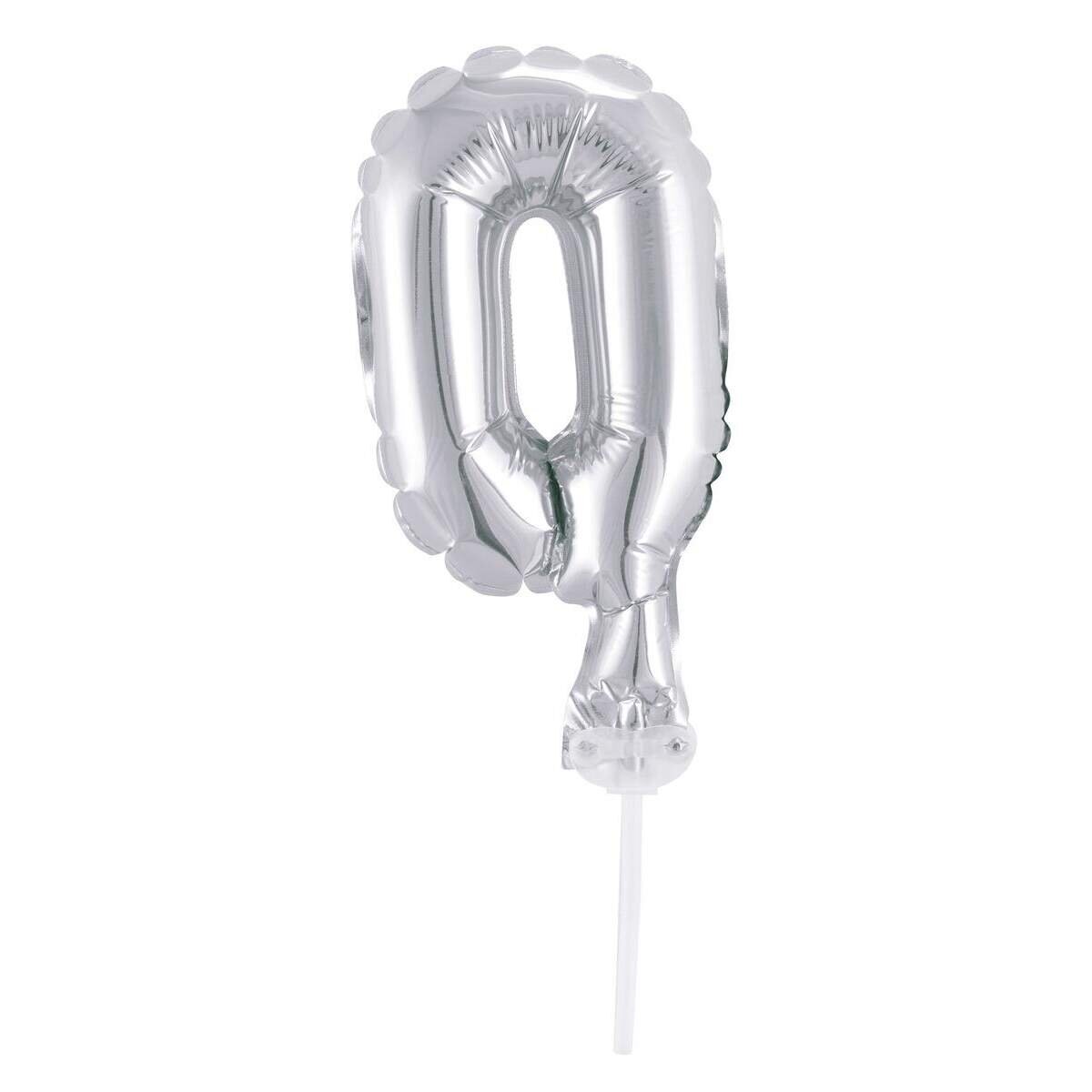 Gesperrt Bl Idena Folienballon "0" mit Stab, 13 cm, für Luft geeignet, silber