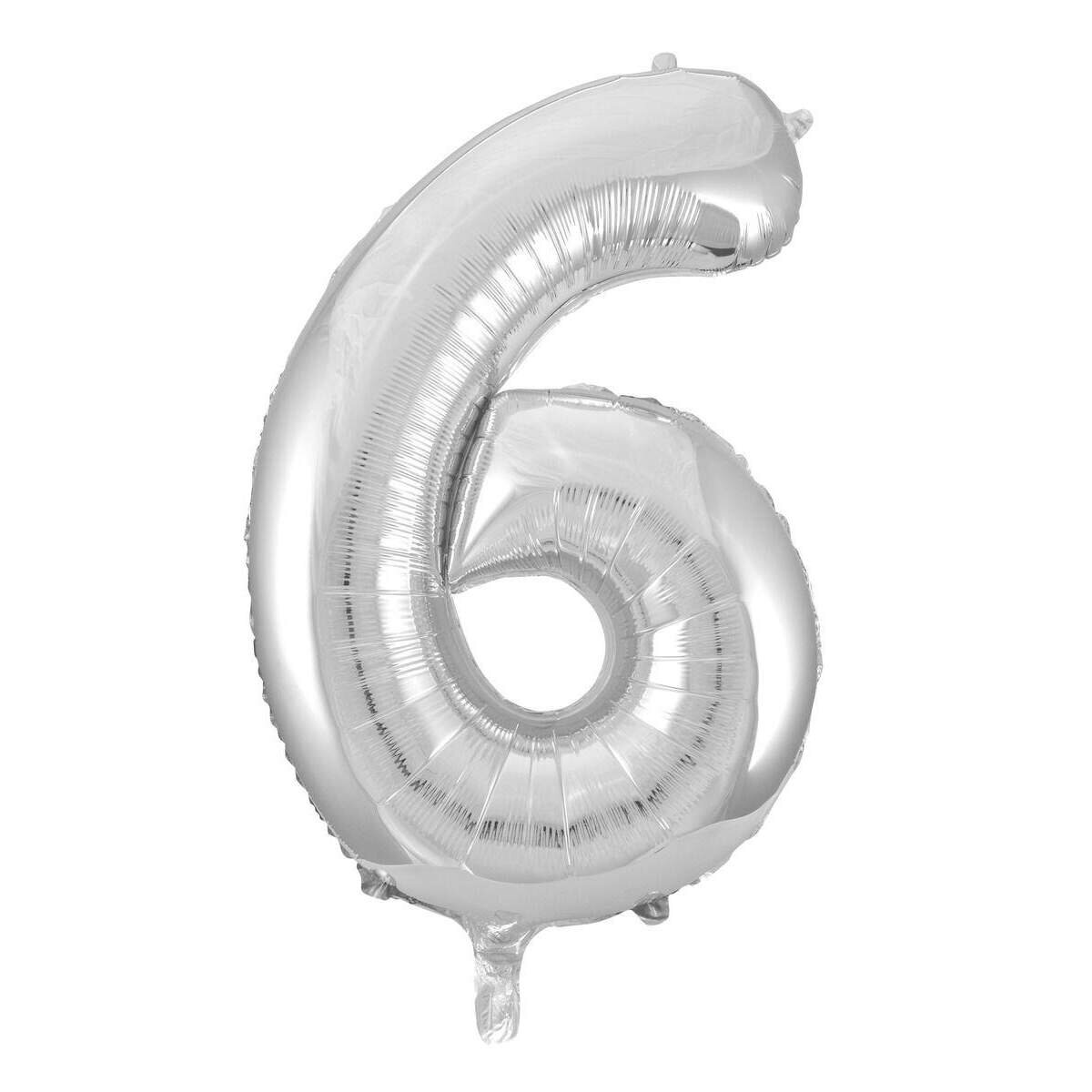 Idena Folienballon "6", 70 x 105 cm, für Helium geeignet, silber