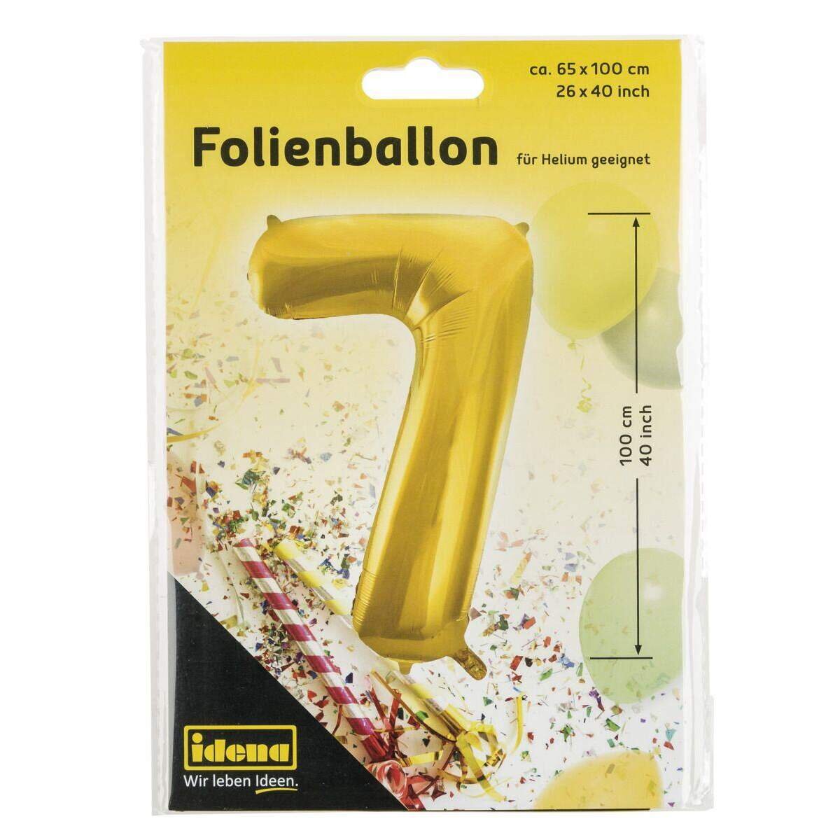 Idena Folienballon "7", 65 x 100 cm, für Helium geeignet, gold