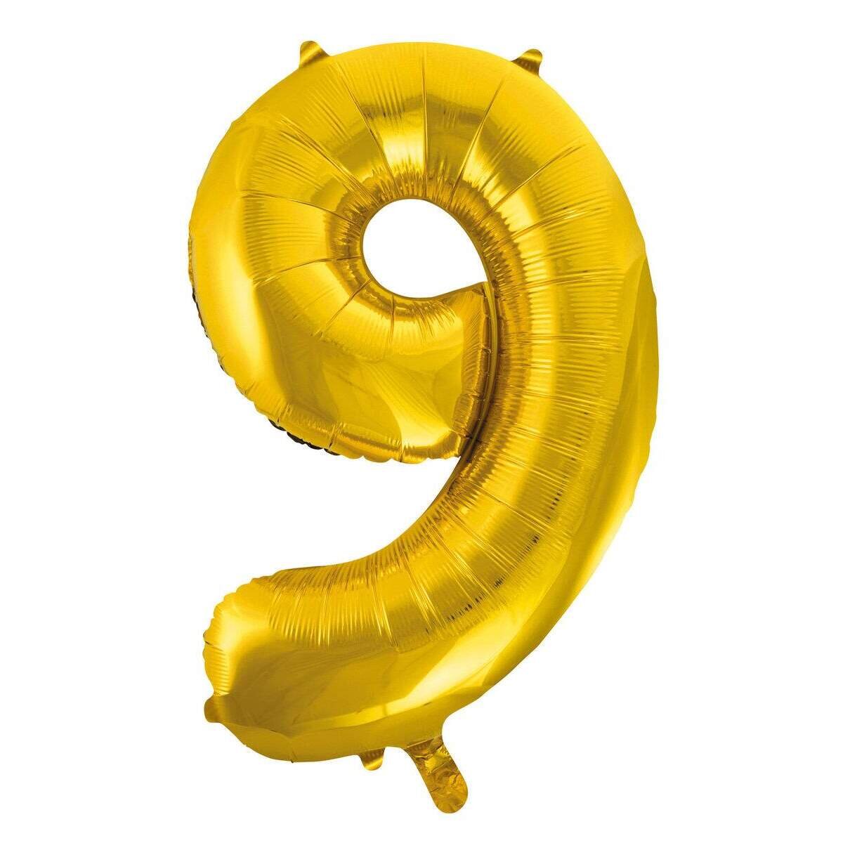 Idena Folienballon "9", 65 x 105 cm, für Helium geeignet, gold