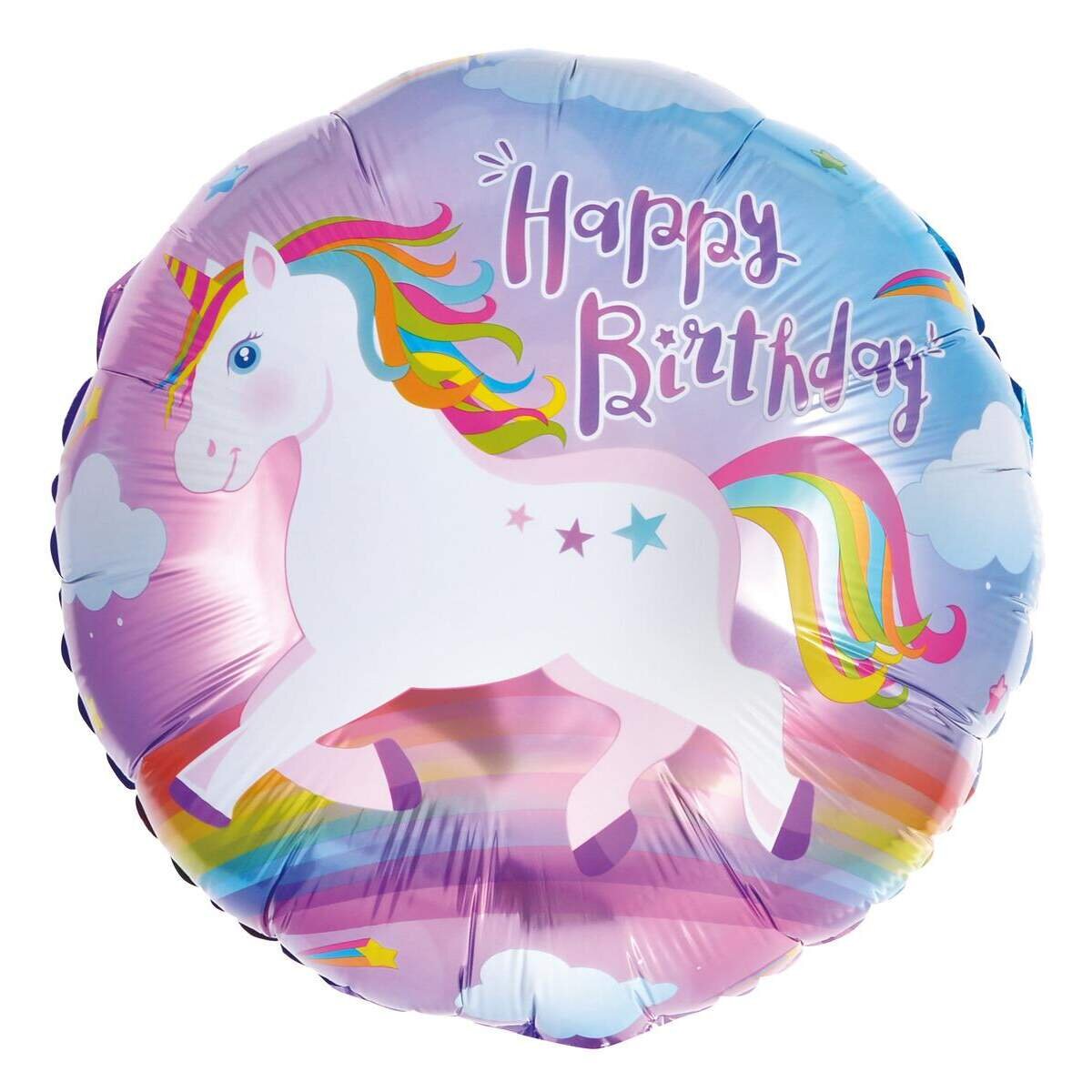 Idena Folienballon Happy Birthday Einhorn 45 cm