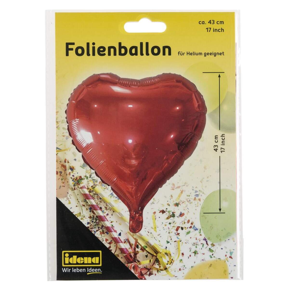 Idena Folienballon Herz, rot, 43 cm