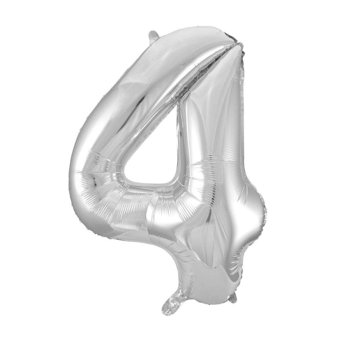 Idena Folienballon"4", 76 x 100 cm, für Helium geeignet, silber