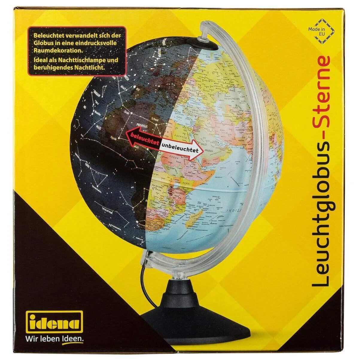 Idena Globus, Leuchtglobus, Ø 25 cm, mit politischem Kartenbild und Sternbildern