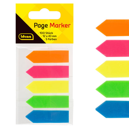 Idena Page Marker Pfeil, 100 Stück, 12 x 43 mm, 5 Neonfarben