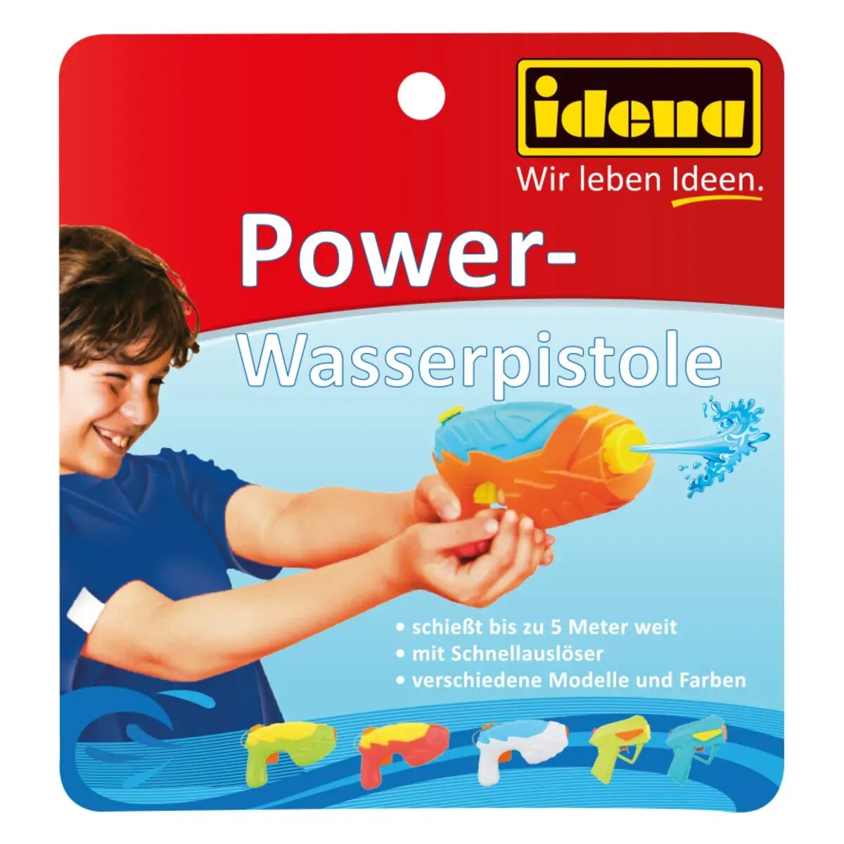 Idena Power-Wasserpistole 10 cm, 1 Stück, 2-fach sortiert