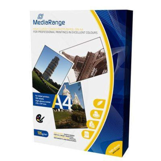 MediaRange Fotopapier DIN A4 Tintenstrahldrucker, hochglänzend 135g 100 Blatt