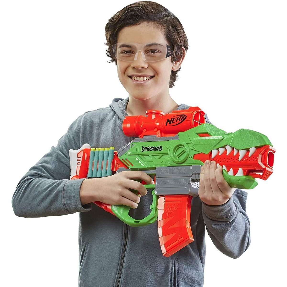 Nerf DinoSquad Rex-Rampage motorisierter Blaster, 10-Dart Clip-Magazin